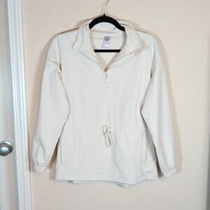 Te Verde Ivory Cream Drawstring Utility Water Resistant Jacket Pullover